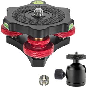 Tripod Leveling Base with Tripod Head, Aluminum Alloy for DSLR Cameras, Three Bubble Levels, ±7° Tilt Adjustment, LP-64 Mount, Portable Design, Ideal for Macro and Panoramic Photography