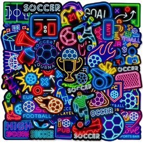 50PCS Soccer Stickers, Cool Neon Football Vinyl Waterproof Stickers for Scrapbook Water Bottles, Luggage, Teaching Incentives, Soccer Team Gifts for Kids, Teens and Adults