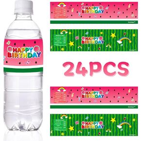 24 Pcs Cartoon Melon Party Water Bottle Labels for Kids Boys Girls J Watermelon Birthday Party Supplies Stickers Baby Shower Decorations Favors