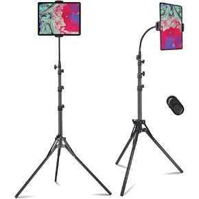 Lusweimi Adjustable iPad Tripod Stand, 72" Floor Stand with 360 Rotating Gooseneck, Compatible with iPad Pro 12.9, iPhone and 4.7-12.9" Tablets