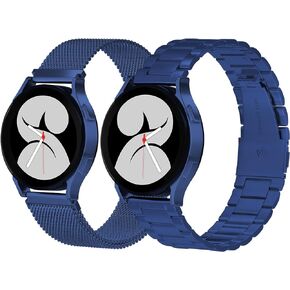 2 Pack Metal Band for Galaxy Watch 6 5 4 Band/Galaxy Watch 6 4 Classic Band/Watch 5 Pro 45mm/Galaxy Active 2 40mm 44mm Band/Watch 3 41mm, 20mm Stainless Steel Metal Band + Mesh Straps for Women Men