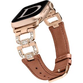 Wearlizer Leather Band Compatible with Apple Watch Bands 41mm 40mm 38mm 44mm 45mm 42mm 49mm Ultra 2 Women, Dressy Fancy Bling D-Shape Diamond Leather Strap for iWatch Bands Series 9 8 7 6 5 4 3 2 1 SE
