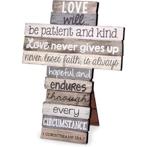 Lighthouse Christian Products God Grant Me Serenity Distressed Wood 9 Inch Stacked Wood Cross Figurine