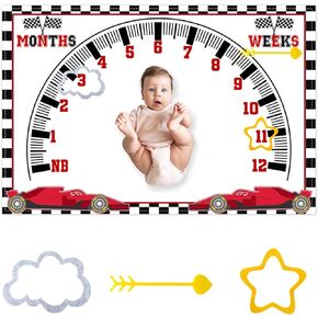 CSFOTO Racing Car Baby Monthly Milestone Blanket Newborn Growth Record Prop Milestone Blanket for Baby Boy Photography Props for Newborn Baby Shower 60"x40" with Frames