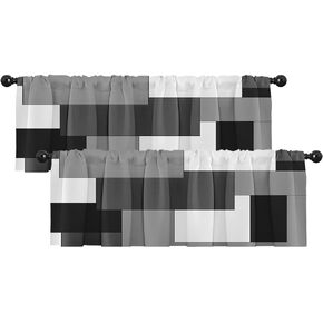 Emvency 2 Pack Valances Window Treatments, Blue and Brown Abstract Modern Art Blackout Drapes Adjustable Curtain Valances for Windows Living Room Kitchen Over Sink, 18x52 Inch Rod Pocket Valances