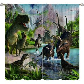 3d Dinosaur Blackout Curtains for Home Decor,Dinosaur Group in The Primeval Forest Rod Pocket Thermal Insulated Drapes Darkening Window Curtain for Girls Boy Bedroom Living Room 42 x 63 Inch