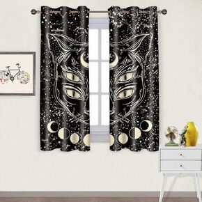 BSPPTI Four Eyes Cat Curtain, Sun Moon Divination Drapes Room Darkening Thermal Insulated Polyester Fabric, Grommets Window Drapes for Bedroom, Living, Dining, 42"x 63", 2 Panels CLMRSP00151