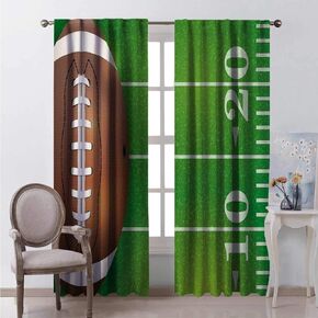 Boys Room for Bedroom Blackout Curtains American Football Field and Ball Realistic Vivid Illustration College Blackout Curtains for The Living Room W52 x L63 Inch Green Brown White