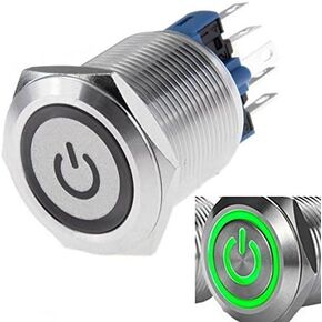 22mm Latching Push Button Switch 1NO 1NC SPDT ON/Off Waterproof Stainless Steel Metal Round with Blue LED Angel Eye + Power Indicator