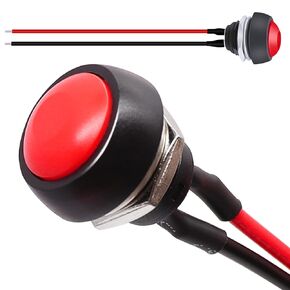 Twidec/2Pcs 12mm 1/2" Mounting Hole On Off Mini Round Waterproof Momentary Push Button Switch Black with Pre-soldered Wires PBS-33B-BK-X-2PCS
