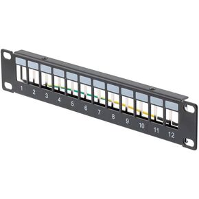 NavePoint 10 Inch Wide 12-Port Modular Patch Panel, 1U, Black