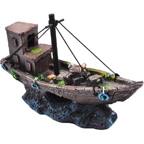 kathson Aquarium Shipwreck Decor Fish Tank Sunken Ship Ornament Pirate Shipwreck Decoration Resin Sunken Boat Betta Fish Sunken Ships Accessories for Freshwater Saltwater Tanks