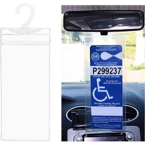 Kewucn Handicap Placard Holder, 11.6"×5" Ultra Transparent Disabled Parking Permit Placard Protector, Automotive Disabled Placard Protective Cover with Hook, Car Accessories