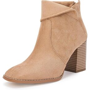 LAICIGO Women's Square Toe Ankle Boots High Chunky Stacked Heel Slip On Criss Cross Zipper Booties