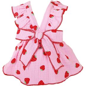 Strawberry Print Dog Cat Dress for Small Dogs Bow Decor Cute Dog Princess Dresses Puppy Tutu Skirt Chihuahua Teddy Pomeranian Sundress Birthday Holiday Clothes for Cat Kittens