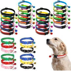 40 pcs Puppy Collars, BOSOIRSOU 7.5-12.6in Adjustable Cat ID Collars with Bell Reflective Buckle Collar Breakaway Identification Collar Whelping Collar for Puppy Kitten Litter