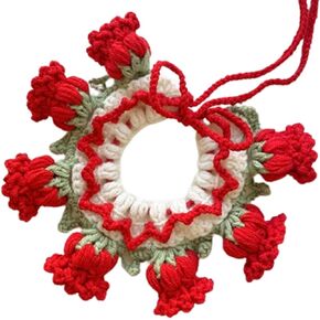 Cute Bell Flower Knitted Collar for Cats and Dogs,Adjustable, Christmas and Birthday Gifts,Photography Props (L, Purple)