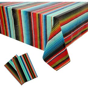 2 Pcs Mexican Tablecloth Cinco De Mayo Tablecover Serape Fiesta Plastic Table Cover Disposable Birthday Party Supplies Decorations