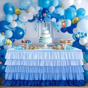 Besutolife Blue Table Skirt Tutu Tablecloth for Under The Sea Party Frozen Decorations Gender Reveal Birthday Elephant Baby Shower 6ft