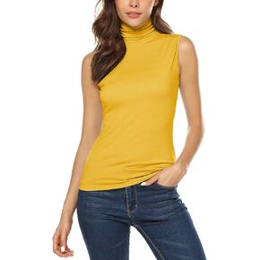 URRU Women's Sleeveless Slim Fit Turtleneck Mock Soft T-Shirt Tank Tops Basic Stretchy Pullover S-XXL