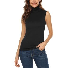 URRU Women's Sleeveless Slim Fit Turtleneck Mock Soft T-Shirt Tank Tops Basic Stretchy Pullover S-XXL
