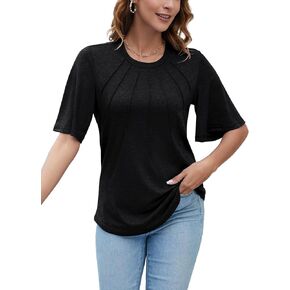 HOCOSIT Women's Summer Short Sleeve Tunic Tops Dressy Casual Crewneck Blouse Shirts Petite 2024