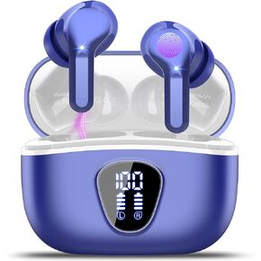 Wireless Earbuds Bluetooth 5.3 Headphones, 40H Playback HiFi Stereo Ear Buds with LED Display, Noise Cancelling Earbuds, IP7 Waterproof in-Ear Earphone for iOS Andriod Sport/Workout/Running/Blue