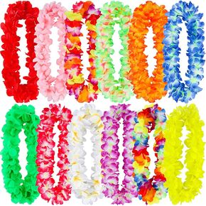 ADXCO 12 Pieces Thickened Hawaiian Leis Necklace Hawaiian Garland for Hula Dance Luau Party, Floral Necklace Leis for Party Supplies Favors Celebrations and Decorations