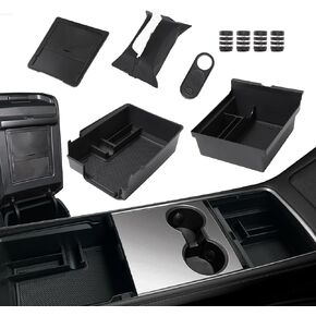 9PCS Center Console Organizer Tray Compatible for 2024-2021 Tesla Model 3 Model Y, Armrest Storage Box Tissue Holder Tire Valve Caps Webcam Cover Interior Accessories