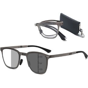 Folding Photochromic Progressive Reading Glasses Men Blue Light Blocking Foldable Compact Readers With A Soft Case
