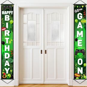Blulu Game On Birthday Banner Video Game Birthday Party Decorations Game Controller Door Sign Happy Birthday Backdrop Banners Gamer Birthday Party Background Block Night Decoration