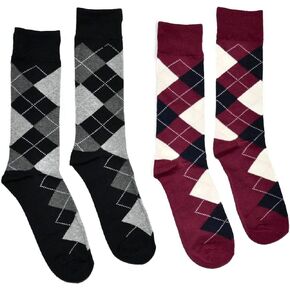 Men's Dress Crew Socks Argyle Pattern 2 Pair Set - Premium Cotton