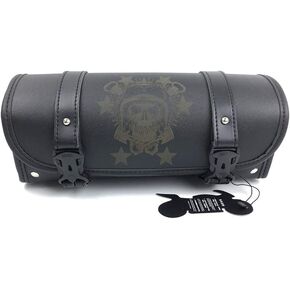 XYIVYG Motorcycle PU Leather Skull Front Toolkit Handlebar Bag Saddlebag Round Barrel Saddle Tool Bag For Harley Honda Suzuki Yamaha