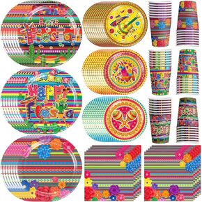 Mexican Fiesta Party Supplies 120PCS Fiesta Paper Plates and Napkins Cups Set Mexican Fiesta Party Decorations Cinco De Mayo Birthday Taco Party Paper Plates Napkins Let's Fiesta Party Favor