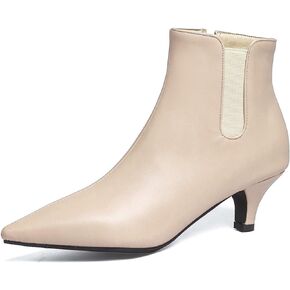 Women's Kitten Heel Ankle Boots Elastic Strap Suede Short Booties Pointed Toe Side Zipper Fashion Chelsea Dress Boots