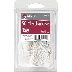 MACO White Strung Merchandise Tags, #8 - 1-11/16 x 2-3/4 Inches, 50 Per Pack (BB-201)