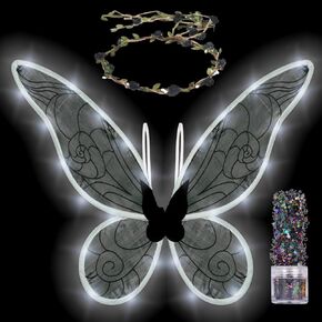 Funcredible Fairy Costume Accessories - Orange Light Up Fairy Wings and Flower Crown, Glitter