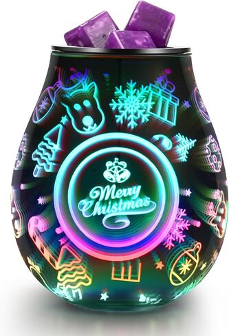 Christmas Wax Warmer Scentsy Warmer 3D Glass Electric Wax Burner with Led 7 Colors Cycle Changing Light PTC Heating Removable Silicone Tray Aroma Lamp for Home Decor Gift in Saudi Arabia