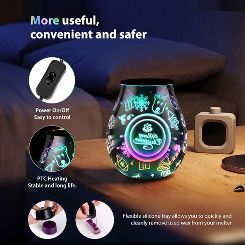 Christmas Wax Warmer Scentsy Warmer 3D Glass Electric Wax Burner with Led 7 Colors Cycle Changing Light PTC Heating Removable Silicone Tray Aroma Lamp for Home Decor Gift in Saudi Arabia