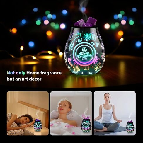 Christmas Wax Warmer Scentsy Warmer 3D Glass Electric Wax Burner with Led 7 Colors Cycle Changing Light PTC Heating Removable Silicone Tray Aroma Lamp for Home Decor Gift in Saudi Arabia