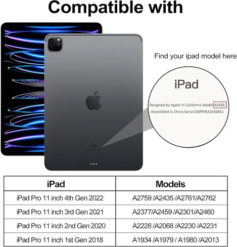 Aoub Crystal Case for iPad Pro 11 inch 4th/3rd Generation 2022/2021, Hard Clear Back with Pencil Holder, Auto Sleep/Wake Support Pencil Wireless Charging, for iPad 11" Pro 2nd 1st 2020 2018 - Gray in Saudi Arabia