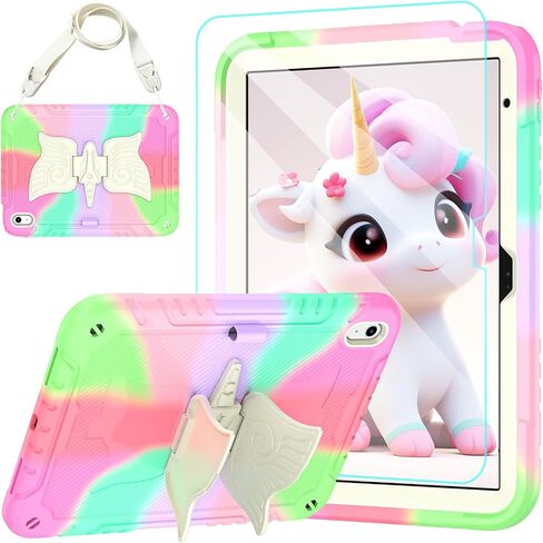 TOMORRY for iPad (A16) 11th Generation 11 Inch 2025/iPad 10th Generation Case 10.9 Inch 2022 with Tempered Glass Screen Protector,Unicorn Stand,Shoulder Strap,for iPad 10 Case Kids Girls (Colorful) in Kuwait