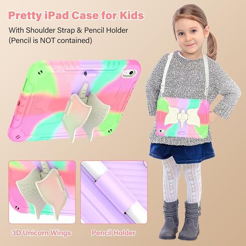 TOMORRY for iPad (A16) 11th Generation 11 Inch 2025/iPad 10th Generation Case 10.9 Inch 2022 with Tempered Glass Screen Protector,Unicorn Stand,Shoulder Strap,for iPad 10 Case Kids Girls (Colorful) in Kuwait