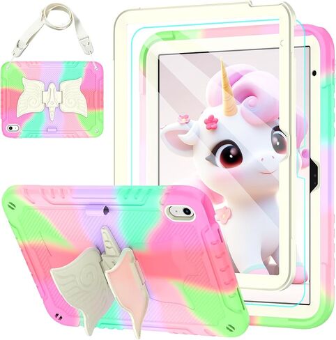 TOMORRY for iPad (A16) 11th Generation 11 Inch 2025/iPad 10th Generation Case 10.9 Inch 2022 with Tempered Glass Screen Protector,Unicorn Stand,Shoulder Strap,for iPad 10 Case Kids Girls (Colorful) in Kuwait