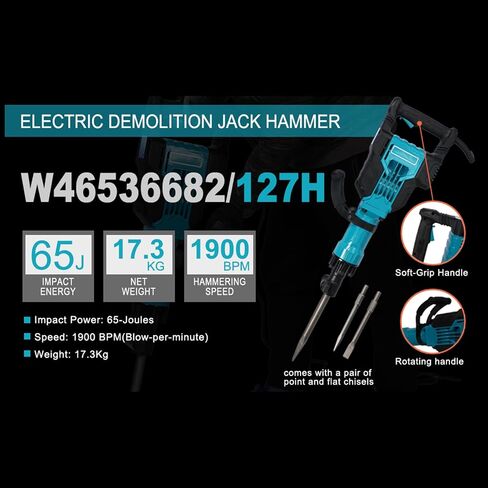 1700W Demolition Jack Hammer 1900 BPM 1-1/8'' Aluminum Alloy Jack Hammer Concrete Breaker SDS-Hex Heavy Duty Electric Demo Chipping Hammer Concrete/Pavement Breaker with Carrying Case in Saudi Arabia