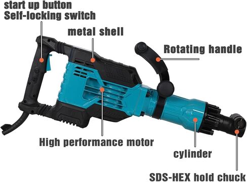 1700W Demolition Jack Hammer 1900 BPM 1-1/8'' Aluminum Alloy Jack Hammer Concrete Breaker SDS-Hex Heavy Duty Electric Demo Chipping Hammer Concrete/Pavement Breaker with Carrying Case in Saudi Arabia