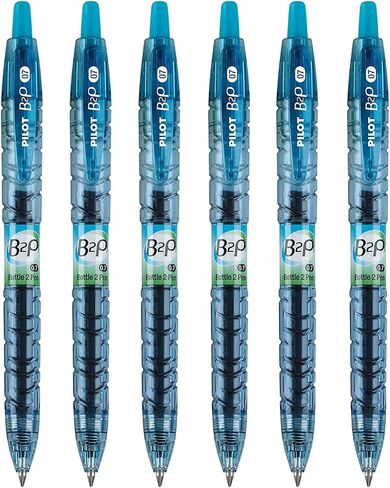 PILOT B2P - قلم جل كرة دوارة قابل لإعادة الملء وقابل للسحب مصنوع من زجاجات معاد تدويرها، نقطة دقيقة 0.7 مم، حبر فيروزي، 6 عبوات in Saudi Arabia