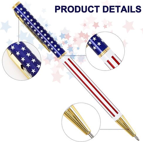 Whaline 16Pcs Patriotic Pen American Flag Ballpoint Pen Metal Retractable Black Ink Pens Independence Day Gel Ink Pen for July 4th Home School Office Supplies Patriotic Party Decoration in Saudi Arabia