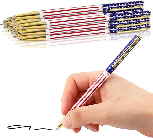 Whaline 16Pcs Patriotic Pen American Flag Ballpoint Pen Metal Retractable Black Ink Pens Independence Day Gel Ink Pen for July 4th Home School Office Supplies Patriotic Party Decoration in Saudi Arabia