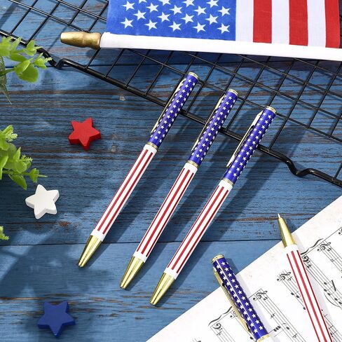 Whaline 16Pcs Patriotic Pen American Flag Ballpoint Pen Metal Retractable Black Ink Pens Independence Day Gel Ink Pen for July 4th Home School Office Supplies Patriotic Party Decoration in Saudi Arabia
